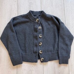 Quince Organic Cotton Cropped Cardigan Charcoal Gray Size S